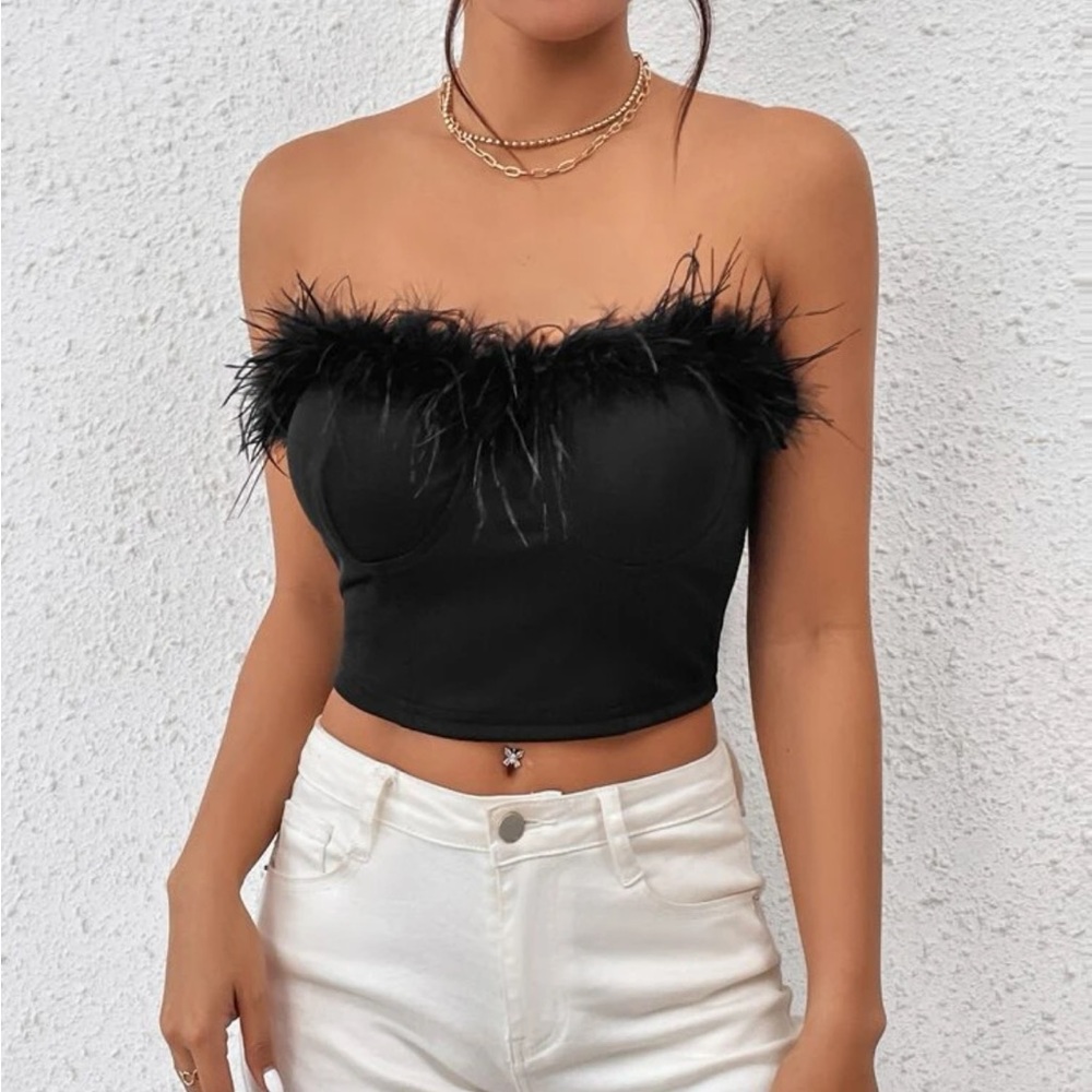 Black Faux Fur Crop Top